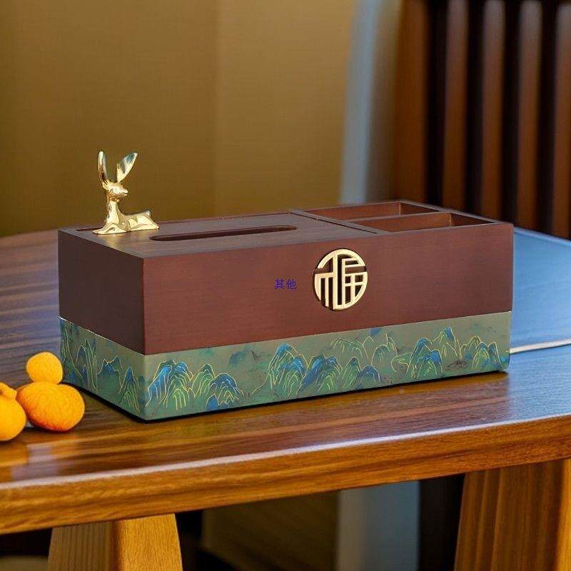 实595木纸巾盒新中式厅家用多功创能客桌面茶几轻奢收纳盒盒纸意