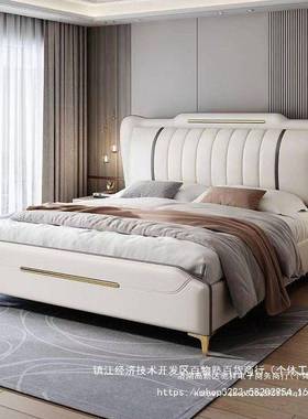 轻奢风1.815米木床现代简约双人床实软包储物婚床.主卧大/床BXA卧