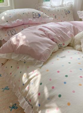 花A类被母婴级四件套肤柔肤简PANJI约舒适轻奢边款水洗亲棉套四季