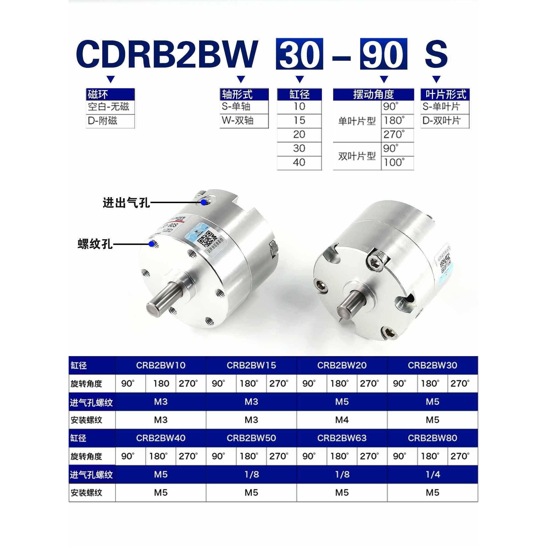 3星辰气动叶片式旋转气缸CB2BW0/10度/20/40-90290/180S度27R0摆