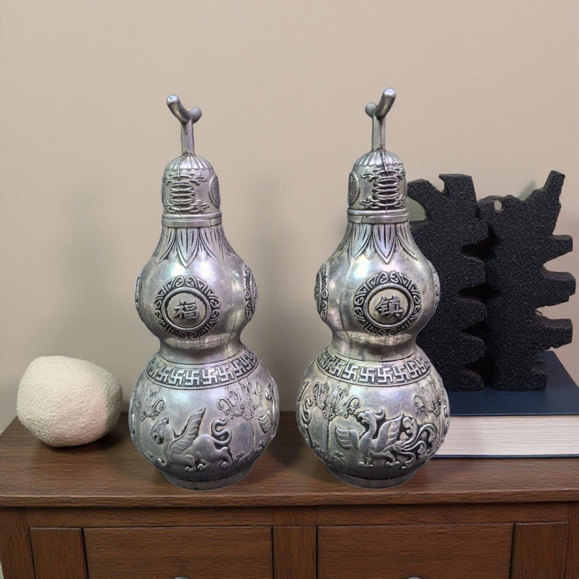 仿古做旧四大神兽铜葫芦挂件空心卧室家居装饰品福禄摆件工艺品