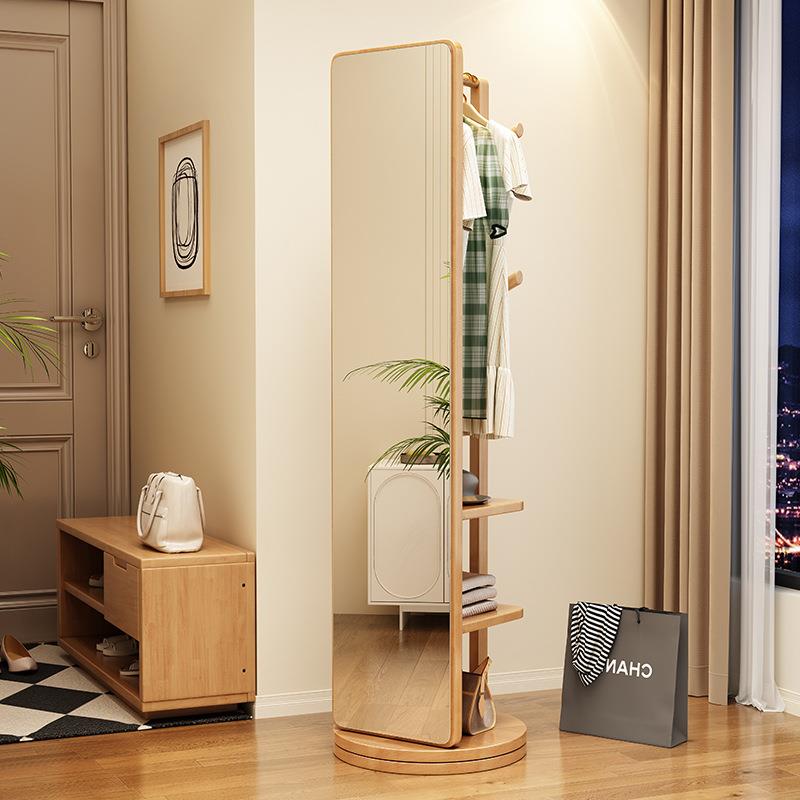 实木253全衣身镜落地家用穿衣卧镜可旋转移动试镜带挂衣架室一体