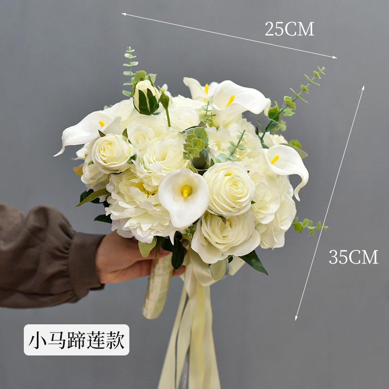 新款韩式花束新娘手捧花仿真花件PAK证结摆婚摆领设房婚插花拍摄