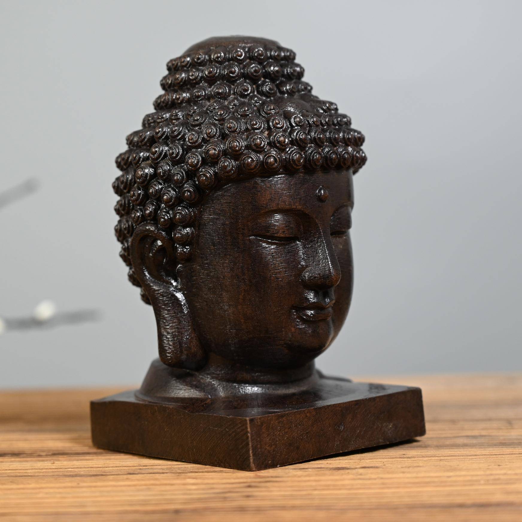 越南香木如来佛头木雕工艺ZQ03品摆释迦摩尼头像件家居办公沉摆饰
