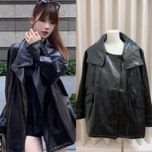 CHICYOU 黑色气质休闲宽松立领柔软秋季新款皮衣美式夹克外套女