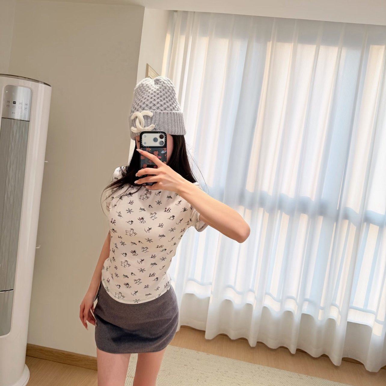 你的懒懒llan25N coco neige香版印花 水钻蝴蝶结印花打底衫