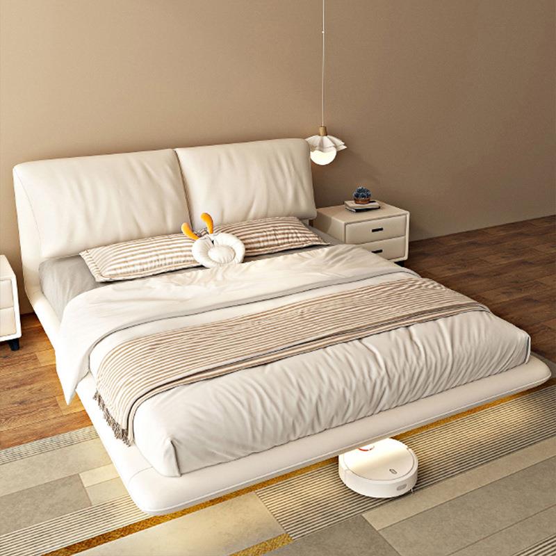 意式简悬浮床约现PEC代奶油风小象耳悬纳帕皮主卧空双朵人床