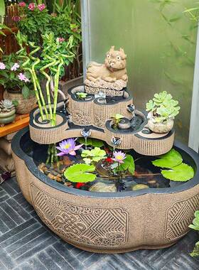 流水摆件布置花庭院造景新WVY中园式户喷泉外水景圆形大型循环麦