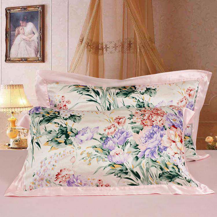 绿中缘宽DFI幅上无拼接印花真丝床套用品真丝四件甜蜜蜜