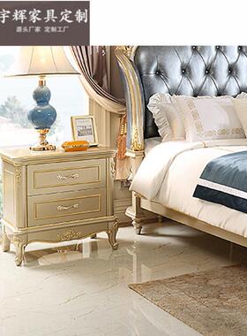 美式木实艺床小美奢轻橡木家具简欧法式复古烟灰YTQ色布软包双人