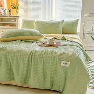 纯色简约泡泡皱纱被四件被子厂家直供夏天薄款子夏凉夏被可机皱洗