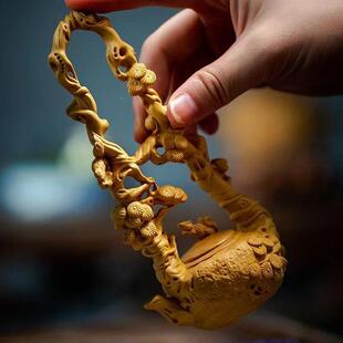 崖床柏木雕茶壶实木质摆件头室家居桌子上厅装饰内品家居工客1006