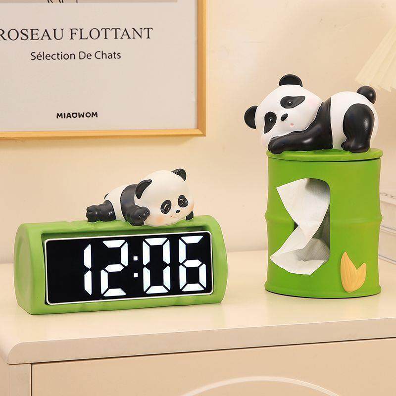 熊猫电子时厅钟摆居台式桌面摆件高颜CRD值客家卧爱室家用可装饰
