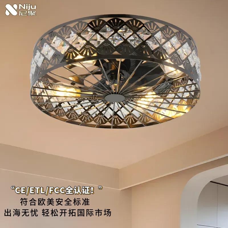 复古水晶吊风扇灯客厅餐卧厅室EQU灯扇灯吊灯一体电风边扇枕风吸