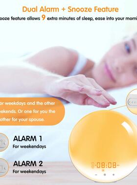 模拟日出然自唤醒灯氛闹钟M收音七彩F围床头喂奶台灯leDH-01d起床