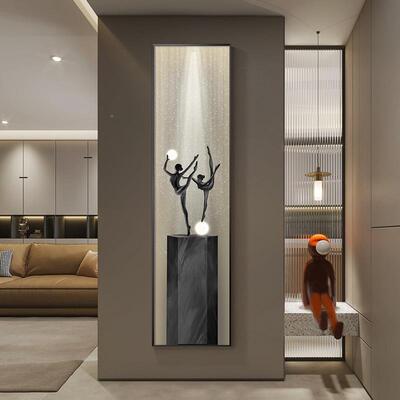 竖长条现代轻奢玄关装LY舞中看画抽象壁艺术板饰间入户挂画走廊样