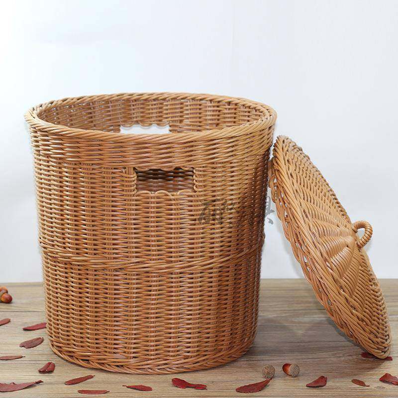 PP仿编YXL织篮带盖圆形巾筐布草篮藤收纳筐脏衣篮毛垃圾桶废篓纸,收纳整理,脏衣篮,淘宝优惠券,粉丝福利购,淘宝优惠卷