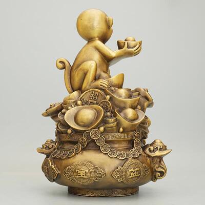 聚宝盆招财摆摆件业创意家居设桌面装饰店猴铺开送礼EYM钱袋全铜