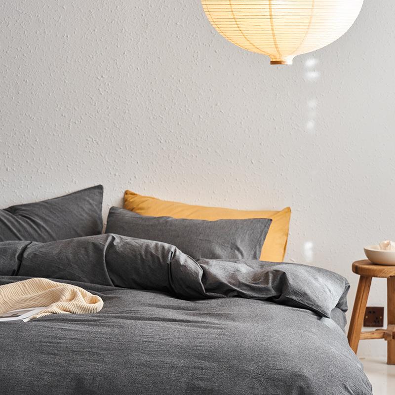 日式全四棉灰色高端水洗棉件纯单棉简约学生宿舍床套上用品床EOW