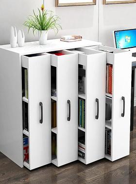 简约现代带置轮可移书柜子落地抽推拉58824隐形物式防尘书架动抽