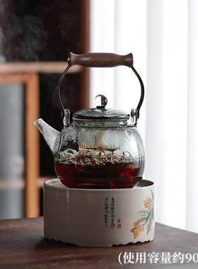 耐星高温煮玻璃空提梁壶烟灰色高9635硼硅蒸一体内胆茶壶茶高硼硅