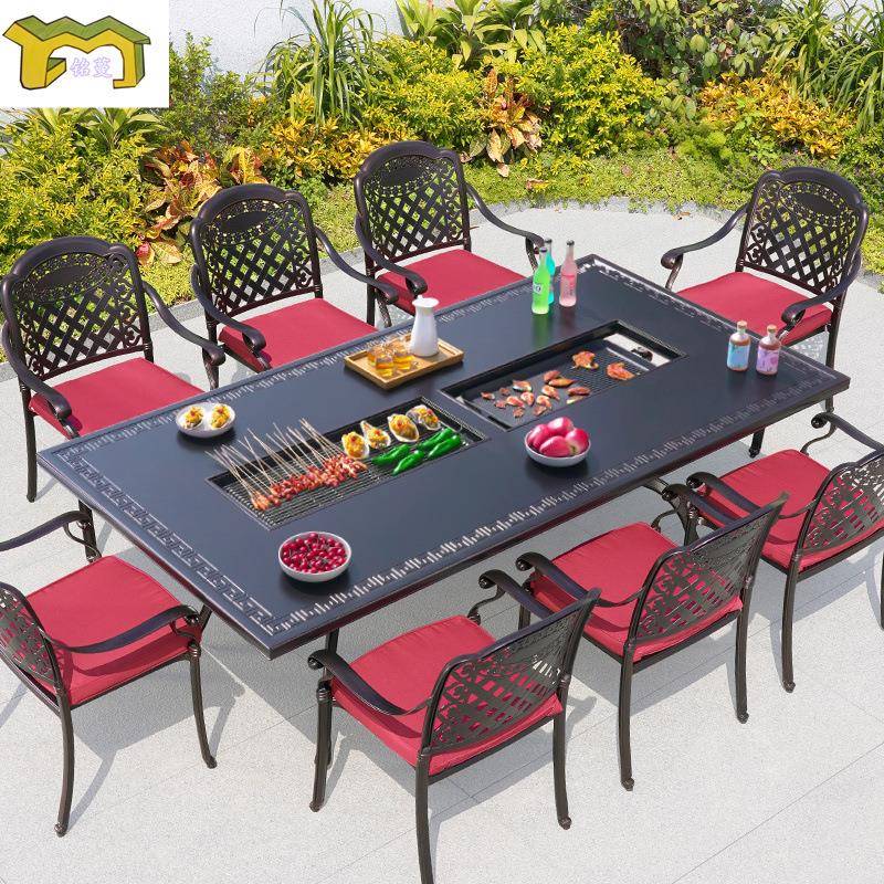 户外电L-2075碳两铝用铸家用烧烤外室庭院露台花园铁长餐桌椅艺三