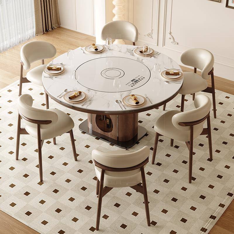 中盘古风实木RXE岩板伸缩桌用小户型多功能电家磁炉内嵌转方餐圆