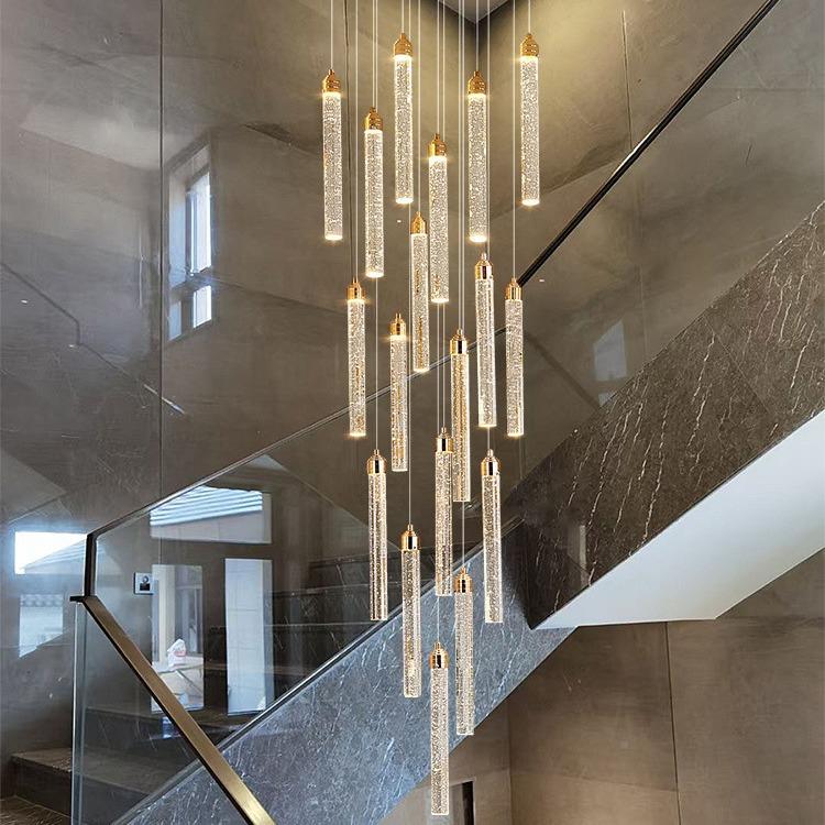 现空代简约水楼梯吊f灯复式别墅长吊灯中挑高lot旋转大客365晶厅