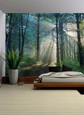 墙。布自然风景森背景布壁装饰墙挂毯F76M57H7客厅林卧室遮挡窗帘