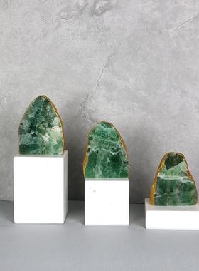 简约轻奢绿色晶石软装饰品样板艺间玄关电柜视书桌W0102工品水摆