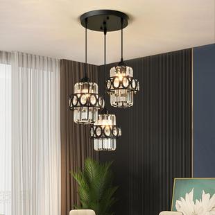 用719水晶餐厅灯具轻奢现代简约家厅吧台饭桌前台圆盘三头吊餐灯