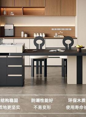 新款岩型板岛台餐桌一体实IMV伸缩茶台家用户现代多功能木吃饭桌