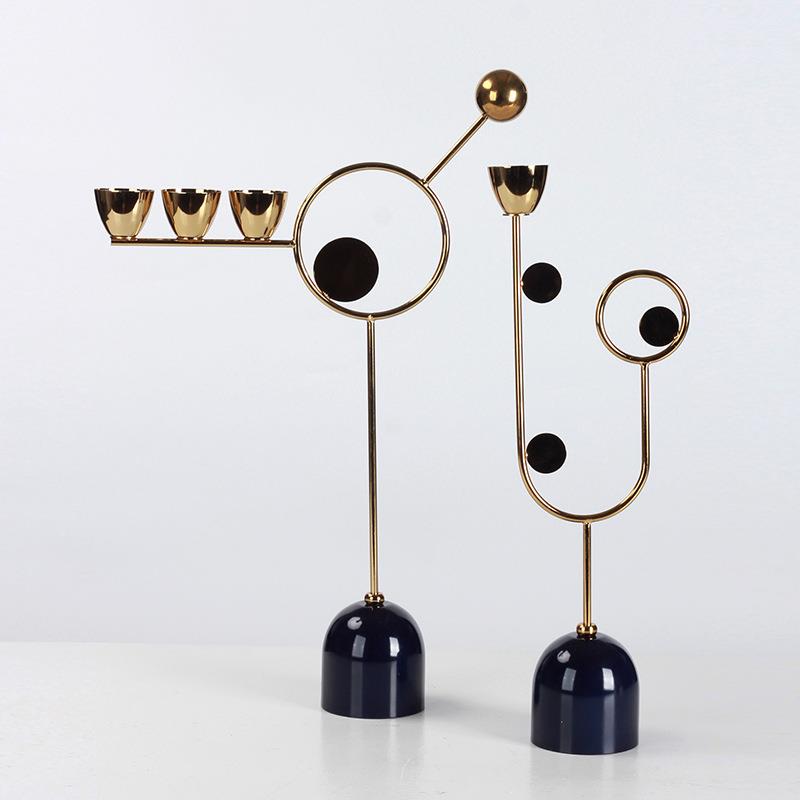 欧式奢抽象几何艺术蜡台样板烛房酒店轻客感YQQ厅餐桌氛围软装饰