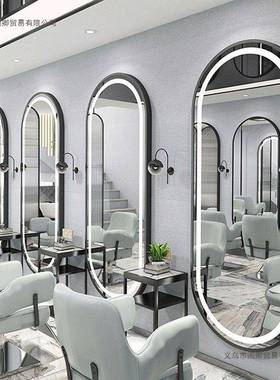 理发店镜台发廊用壁FTK式店落地LED烫染镜台镜触控网专红挂美发