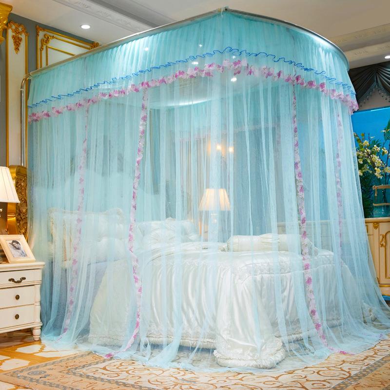 伸缩季蚊帐支架落地公主风U型2.59025m家用1.8m床加密1.夏2米纹账