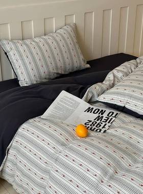 小清新田园碎mengxian花全棉单四上件套提花纯棉绒长棉被套床床笠