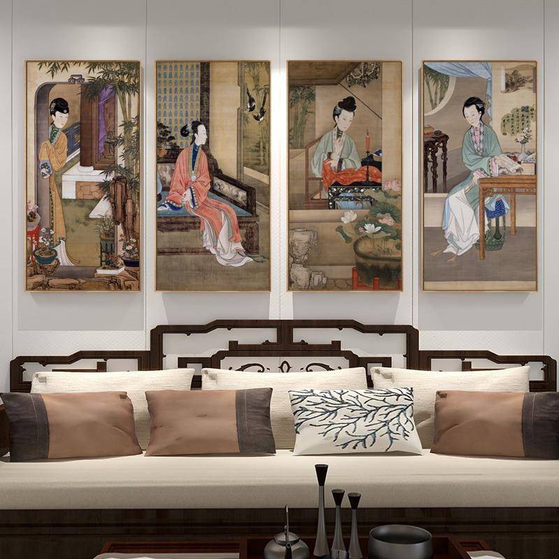 雍正十二美仕AGB女古风人物图挂画新玄中式客厅关人装饰画民宿茶