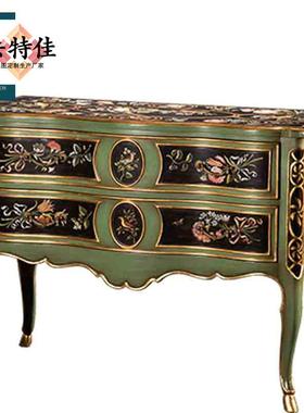 欧式彩绘斗客柜式厅手绘装饰轻入TQL户玄关柜奢美实木门厅边柜玄