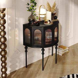 法式 玄关黑色圆饰柜客厅发边半柜置物架走廊复古尽头柜977沙子 装