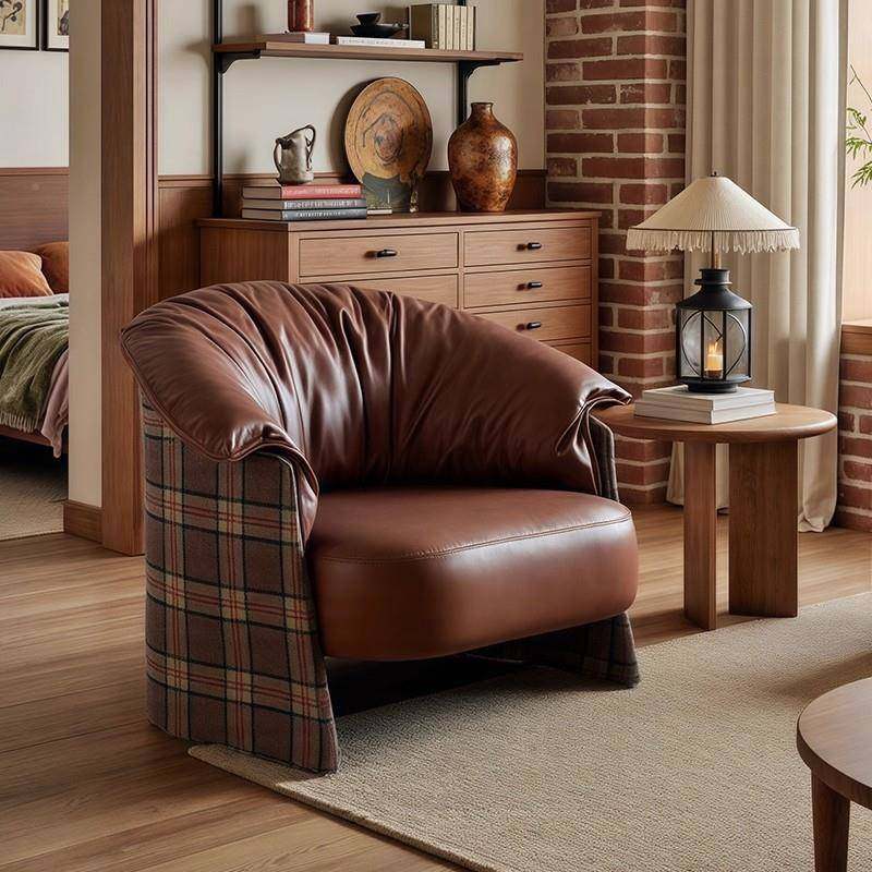 美式QSZ古复油蜡家单人沙发椅客厅用小户型法式中古风懒人皮休闲,电子元器件市场,其它元器件,淘宝优惠券,粉丝福利购,淘宝优惠卷