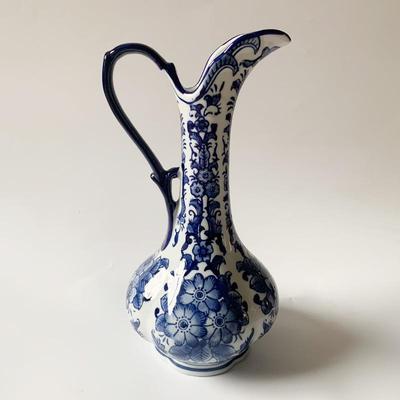 单手提青花式瓷花陶瓶ASZ瓷复古青花中插花客厅家耳居装饰摆件简