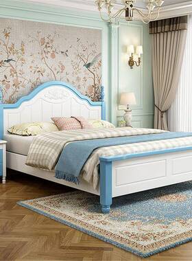 美式简约单实木1床.5松米公主床双人床粉色韩MPK式1.8木床田园儿