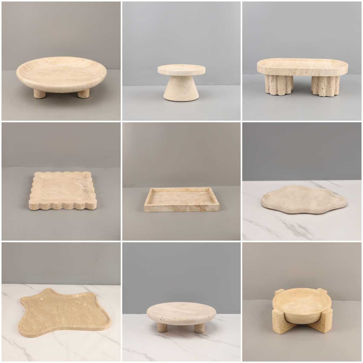 欧式轻奢几何圆形洞石大理石托盘果盘摆件客厅餐厅玄关家居装饰品