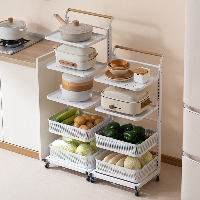 厨房置物架家用落地式锅架多层果蔬菜篮子小推车多功能锅具收纳架