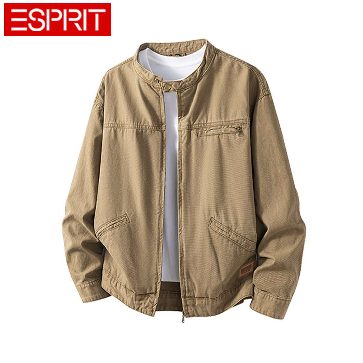 ESPRIT/埃斯普利特ESPRIT立领工装夹克男春秋复古卡其色拉链高级