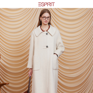 ESPRIT 娃娃领气质外套 埃斯普利特轻熟风白色双面毛呢大衣女长款