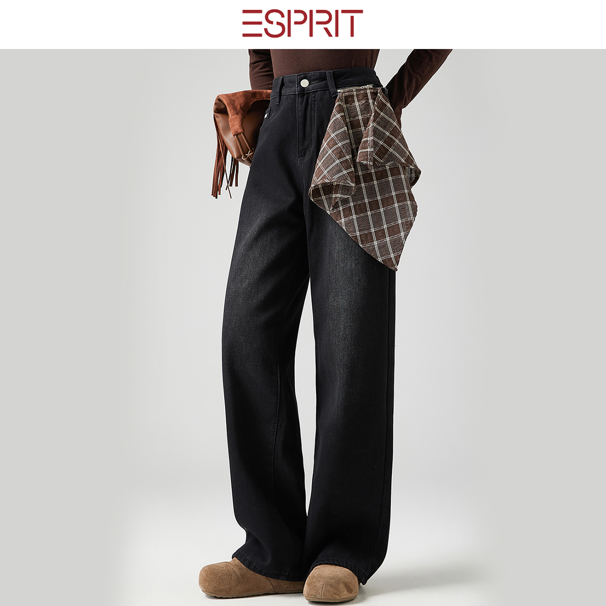 ESPRIT黑色高腰阔腿裤