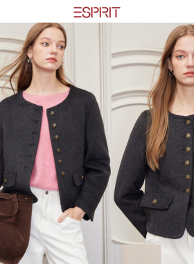 ESPRIT/埃斯普利特学院风短款毛呢外套圆领小香风气质高级感外套