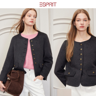 ESPRIT/埃斯普利特学院风短款毛呢外套圆领小香风气质高级感外套