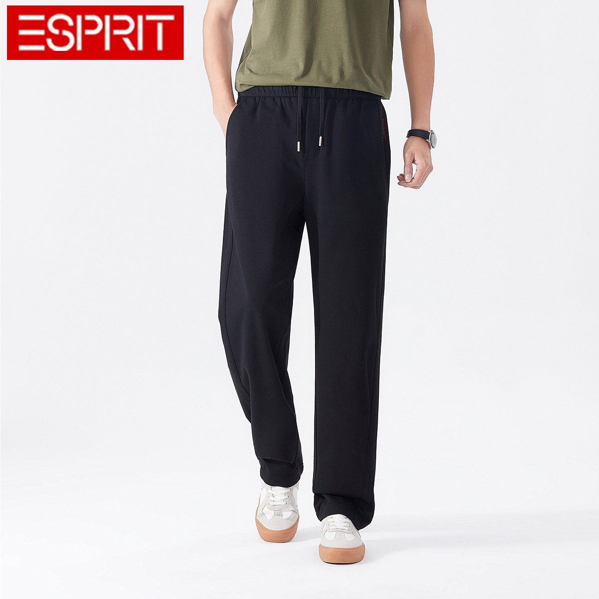 ESPRIT/埃斯普利特灰色宽松直筒卫裤男抽绳百搭休闲极简风